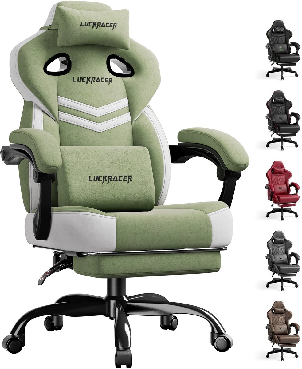 LUCKRACER - Gaming Stoel Bureaustoel - Met Memory Foam en Voetensteun - Groen