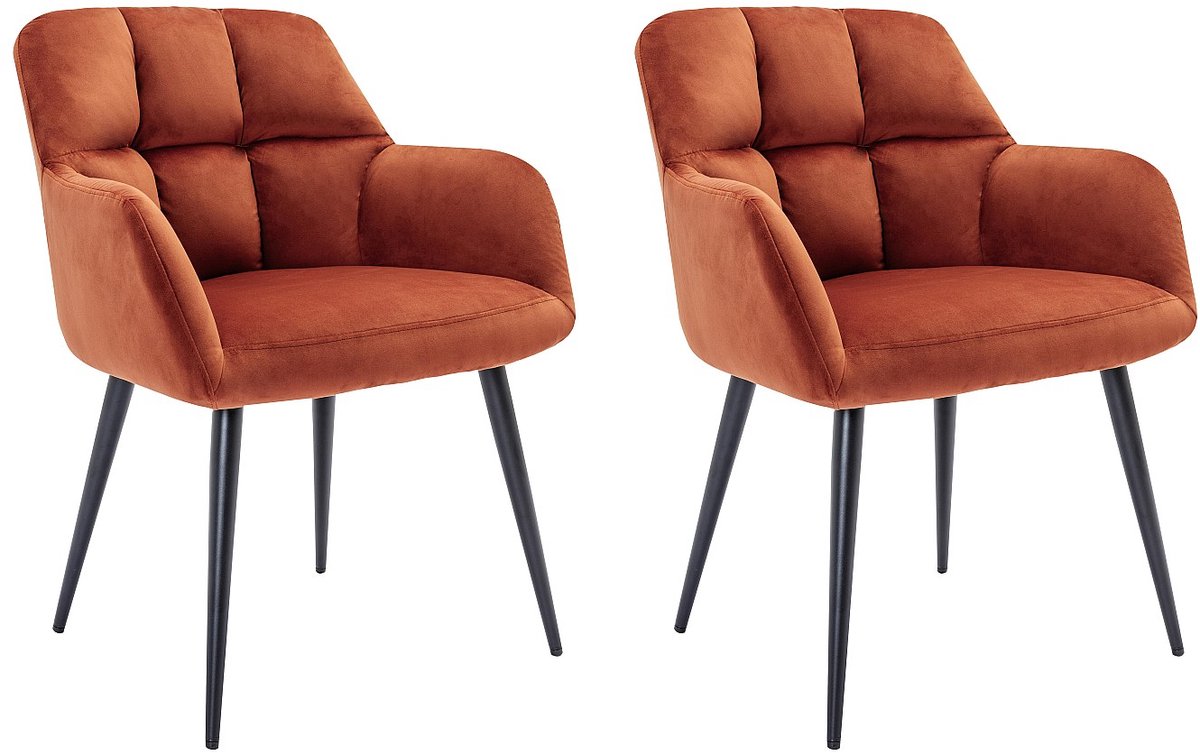 Vente-unique Set van 2 stoelen met armleuningen - Fluweel en metaal - Terracotta - PEGA