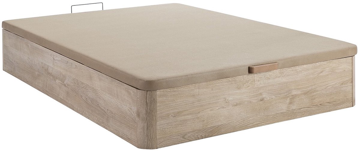 Vente-unique Set 160 x 200 cm bedbodem met opbergruimte, licht naturel + matras met pocketveren met ingebouwd dekmatras van 28 cm dik - BLACK DREAM van YSMÉE