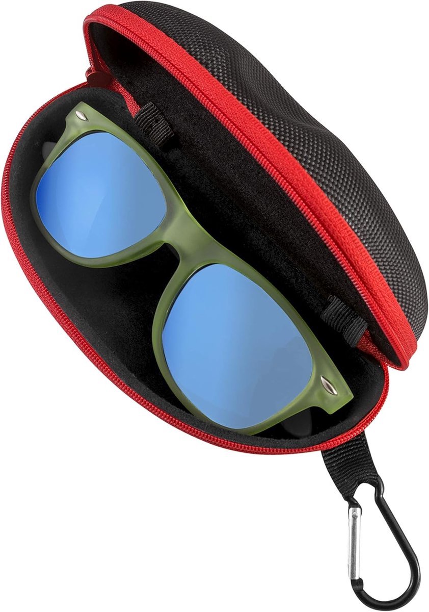 Stunq® Brillenkoker hardcase voor dames en heren met ritssluiting - inclusief karabijnhaak, brilband, opbergtas en microvezel schoonmaakdoekje