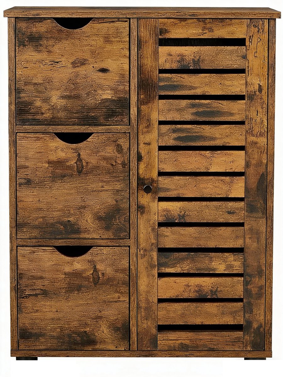 Opbergkast badkamerkast 60 x 30 x 80 cm bruin dressoir zijkast met verstelbare plank 3 lad