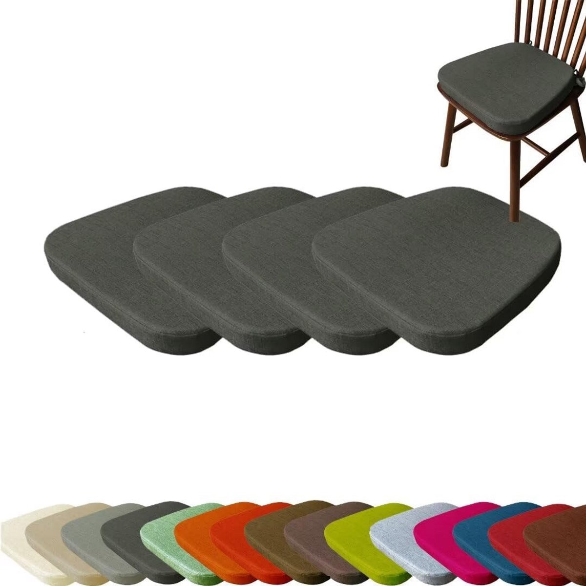 Set van 4 Antislip Stoelkussens met Bevestigingsbanden - Wasbaar Zitkussen voor Binnen en Buiten