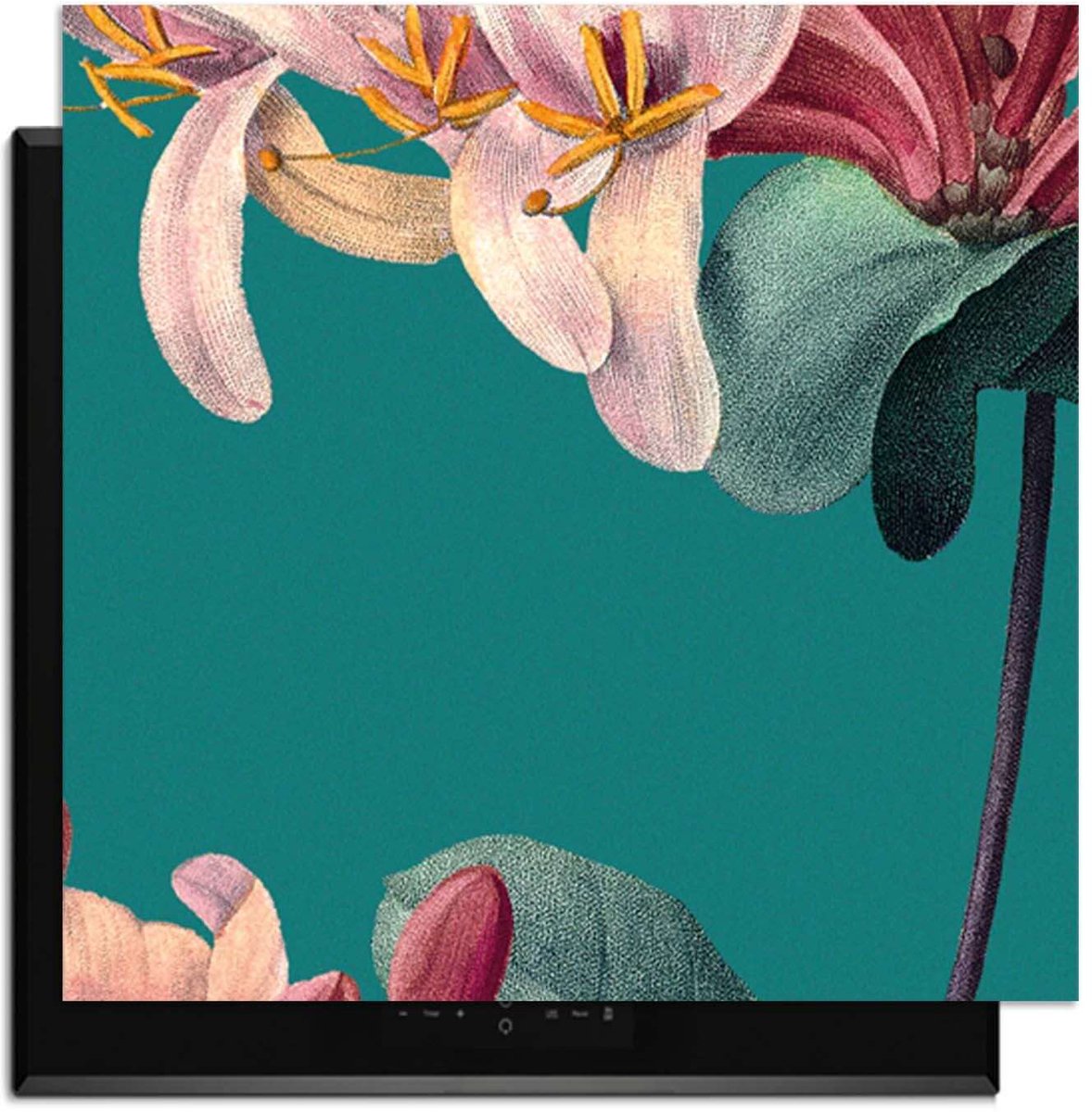 KitchenArt - Botanical Elegance – Inductie Beschermer - 62x52 cm - Kookplaat Beschermer - Luxe Afdekplaat Inductieplaat - Anti-slip & Oprolbaar - Beschermmat Inductiekookplaat