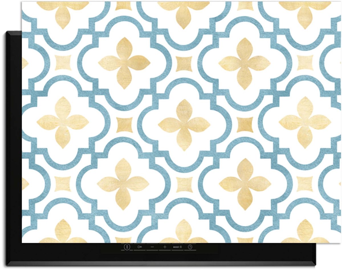 KitchenArt - Azure Blossom Tile - Inductie Beschermer - 80x52 cm - Kookplaat Beschermer - Luxe Afdekplaat Inductieplaat - Anti-slip & Oprolbaar - Beschermmat Inductiekookplaat