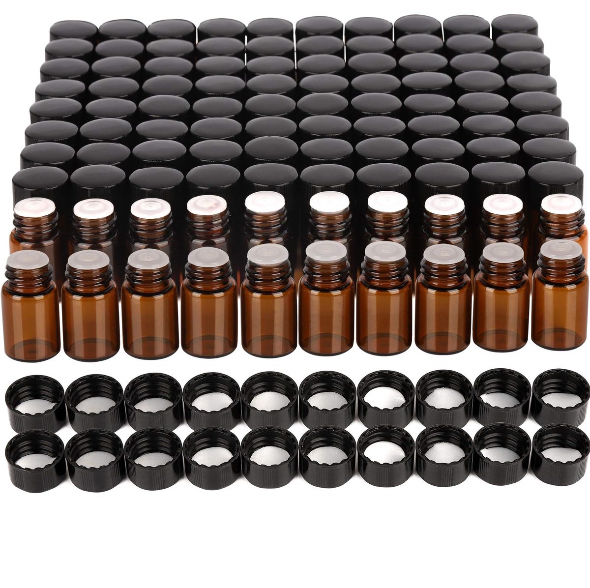 Ynkkvre - 100 Pcs 2ml Bruine Lege Glazen Flessen voor Essentiële Olie - Mini Glazen Fles voor Vullen - Roll-on Fles - Aromatherapie Fles - Lege Fles voor Essentiële Olie