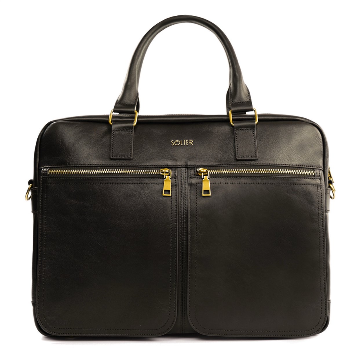 Solier SL01 DUNDEE Leren Heren Laptoptas 17 inch – Schoudertas en Aktetas van Echt Leer – Donkerbruin