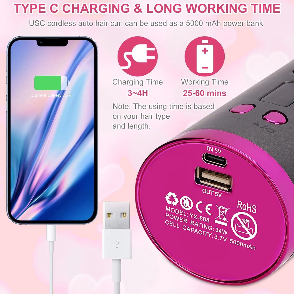 Automatische krultang - Draadloze krultang met LCD-scherm en - afbeelding 2