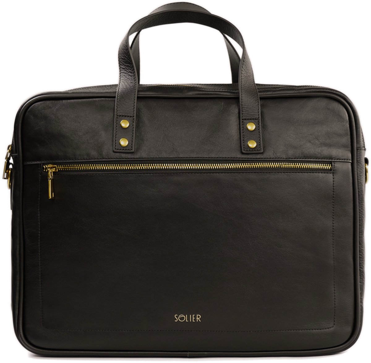 Solier SL05 Newbridge Leren Heren Laptoptas 15,4 inch – Tweevaks Schoudertas en Aktetas van Echt Leer – Donkerbruin