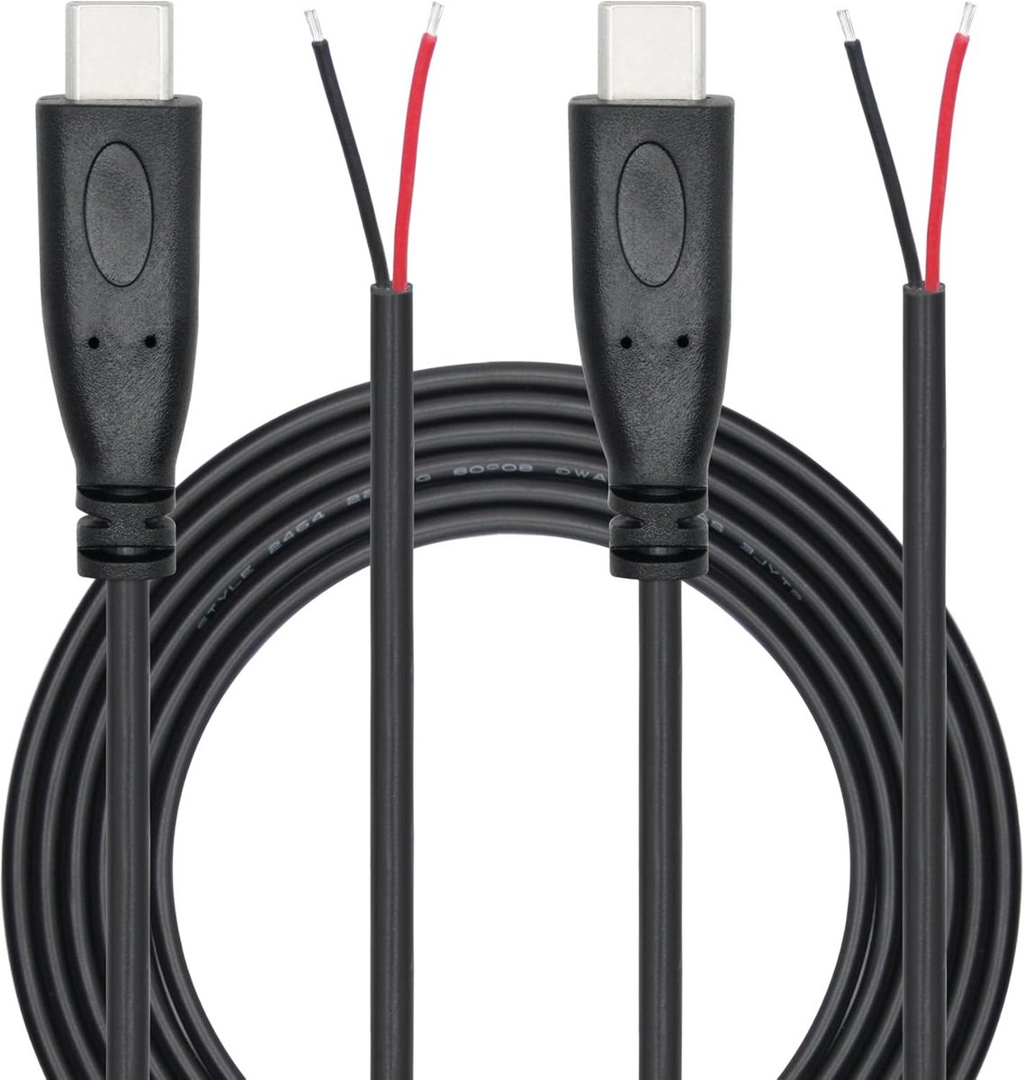 2 Stuks USB C naar 2-Pin Open Draad Kabel - 2 Meter Pigtail Stroomkabel