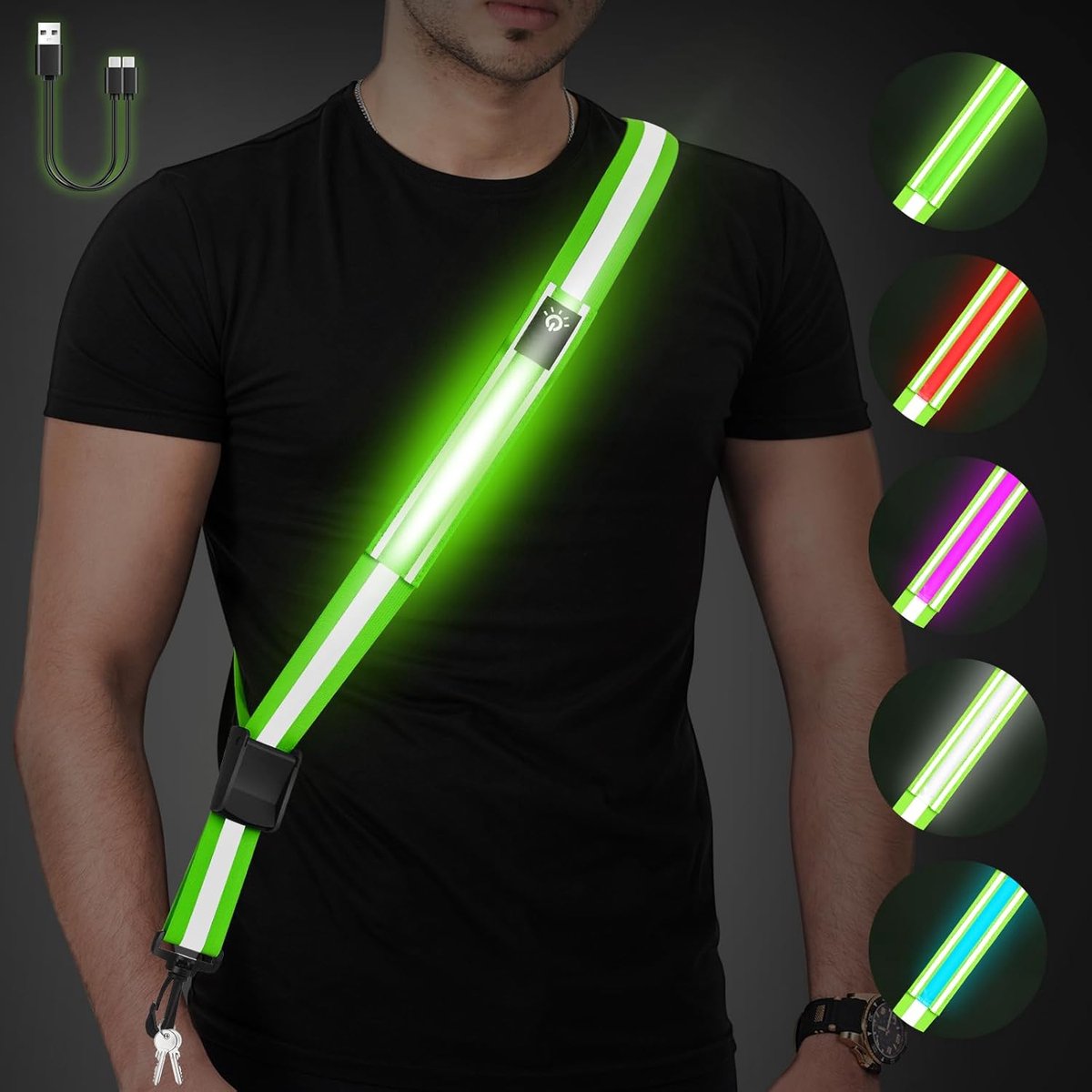longziming -LED Hardloop Lichtgordel – Reflecterende Verstelbare Riem met Looplicht – USB Oplaadbaar Veiligheidslicht voor Joggen, Hardlopen, Fietsen en Nachtactiviteiten