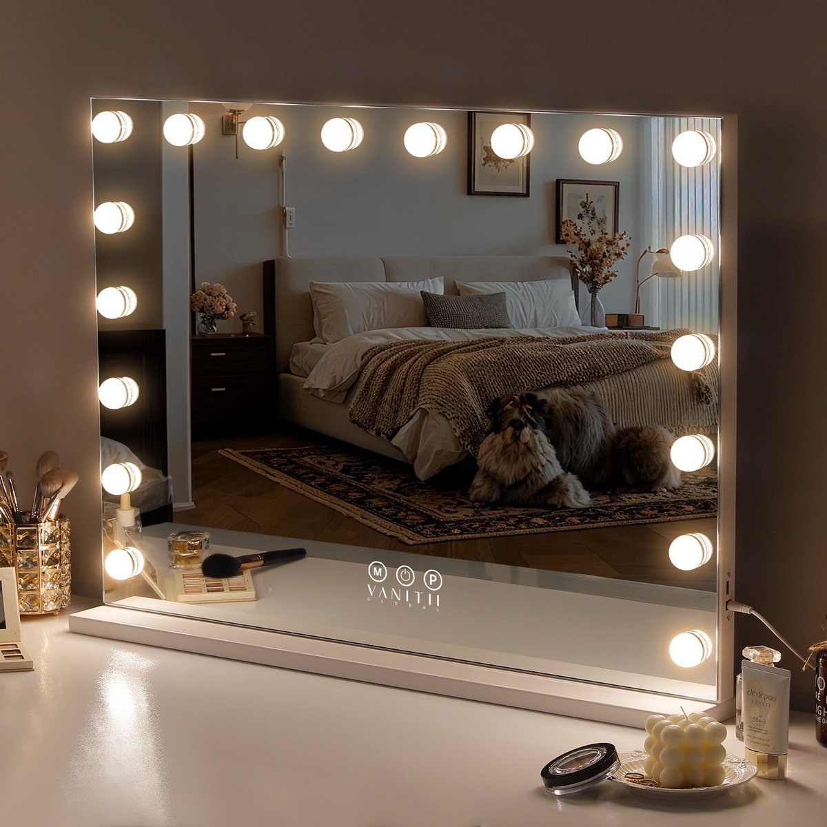 VANITII GLOBAL Hollywood Make-up Spiegel met Verlichting Licht LED Wit 80 × 58 cm