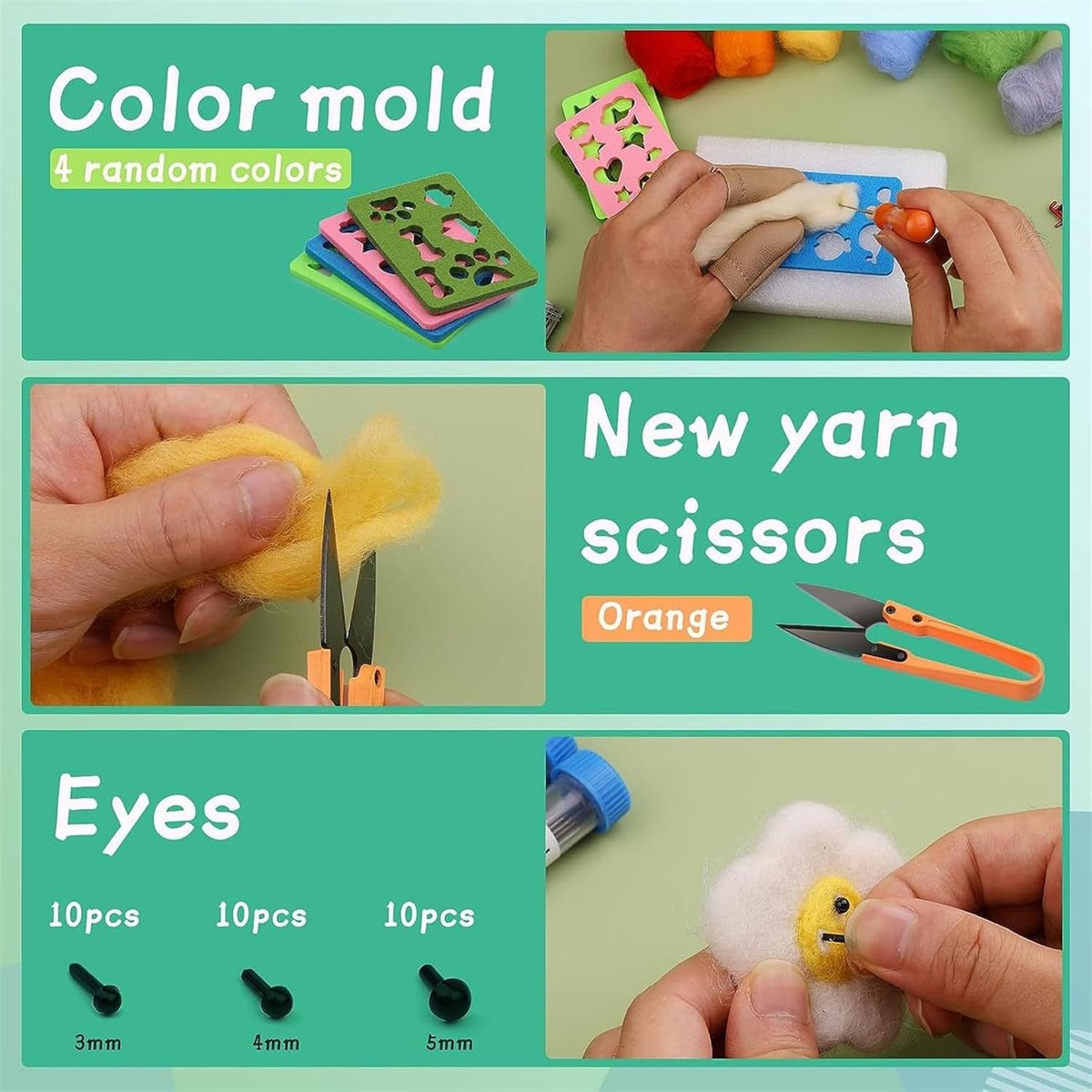BOTC Naaldvilten - Starterset - Incl. Tools en doos - Needle felting - Pakket - Gekaarde wol - Viltnaalden - Groente — afbeelding 5