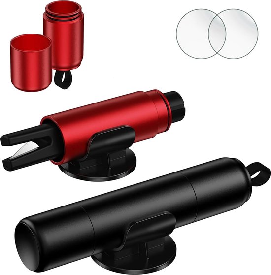 Marteau de sécurité pour automobiles, 2 pièces coupe-ceinture de sécurité 2-en-1, coupe-vitre et coupe-ceinture, marteau de secours multifonctionnel avec échantillon de verre (noir et rouge)