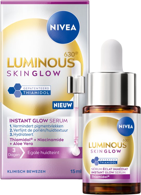 NIVEA Luminous630 Skin Glow Instant Glow Serum - Hydrateert - Niacinamide - Aloe Vera - Alle Huidtype- Anti-Pigment - Skincare - 15ml