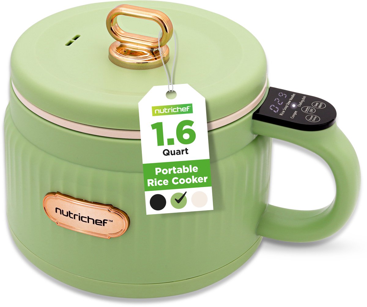 NutriChef Rijstkoker - 1,6L Draagbare Elektrische Multicooker- 6 Kookfuncties - Rijst, Soep, Stoofpot, Pap & Meer - Groen