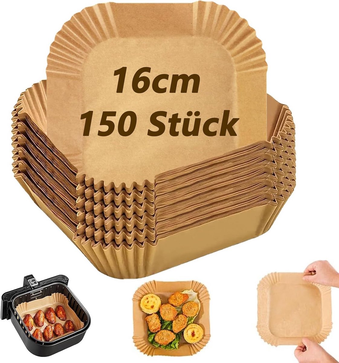 150 Stuks Wegwerp Bakpapier voor Heteluchtfriteuse - Ovenbestendige Inzetvellen
