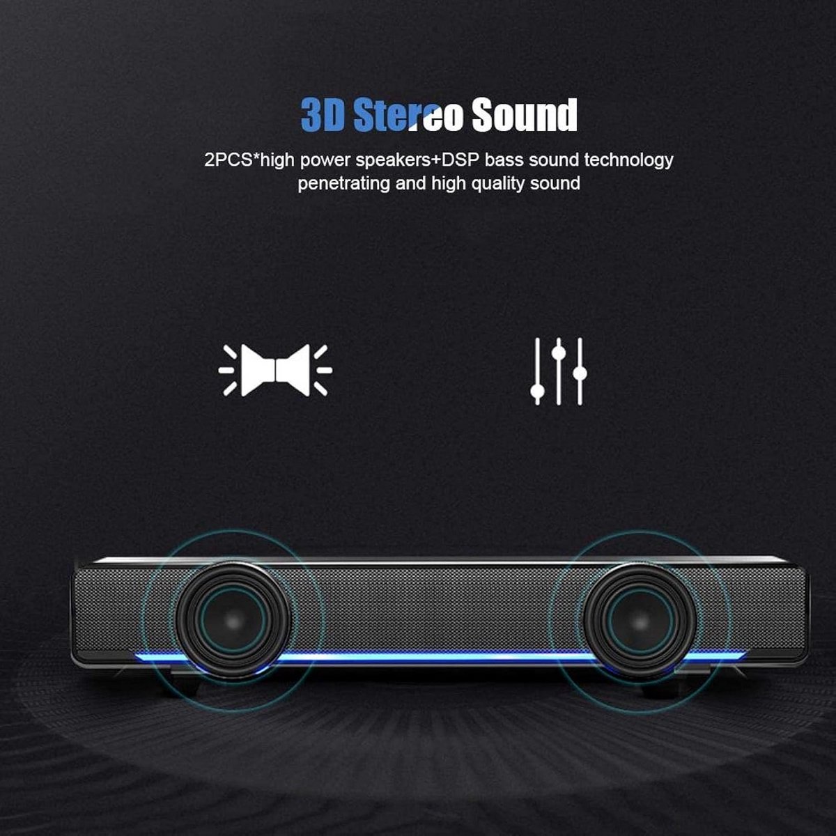 Bedrade USB Soundbar voor Laptop en PC met 3D Stereo - afbeelding 3