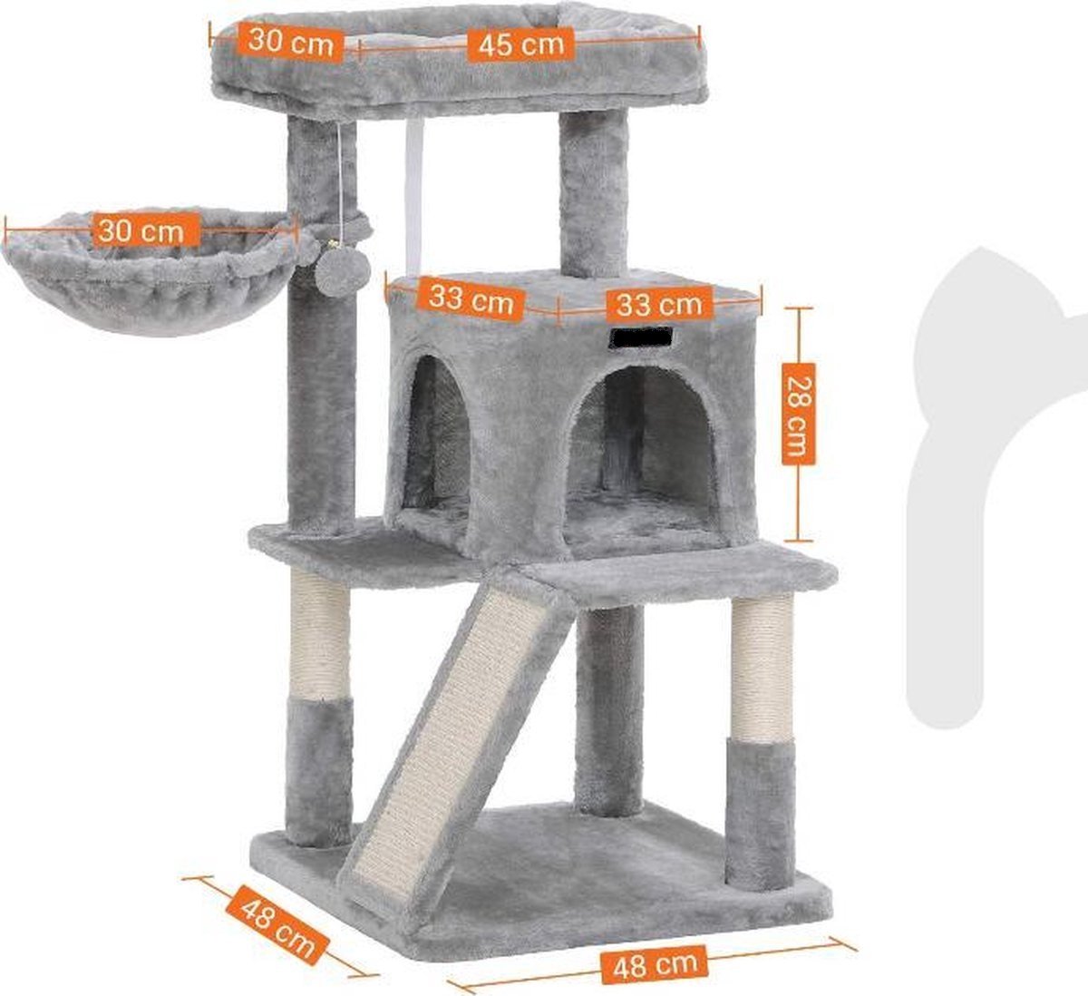 Krabpaal – Kattenhuis & Kattenmand – Kattenboom 96 cm Hoog – Grijs – Duurzaam & Stabiel - 48 x 48 cm – foto 3