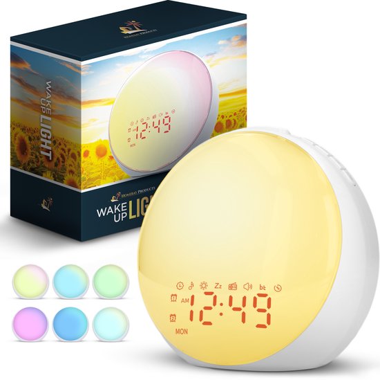 Wekker en Wake Up Light - Wekkerradio - Klok - Digitale wekker - Nachtlamp - Dim Display - Dubbel alarm - Usb Poort - Bat Backup