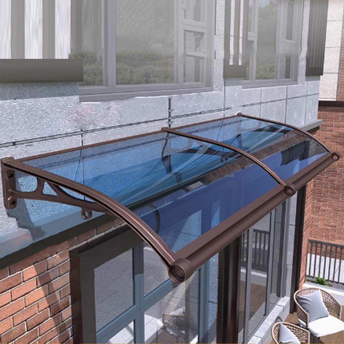 Gebogen Deur Luifel - Polycarbonaat Overkapping voor Voordeur, Raam en Balkon - Regen- en Sneeuwbescherming (80x160 cm, Koffie)