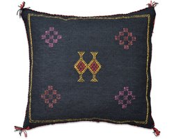 Cactus zijde kussen - zwart - Sabra kussen - Handgemaakt & Uniek Sierkussen - 50 cm x 50 cm SB112