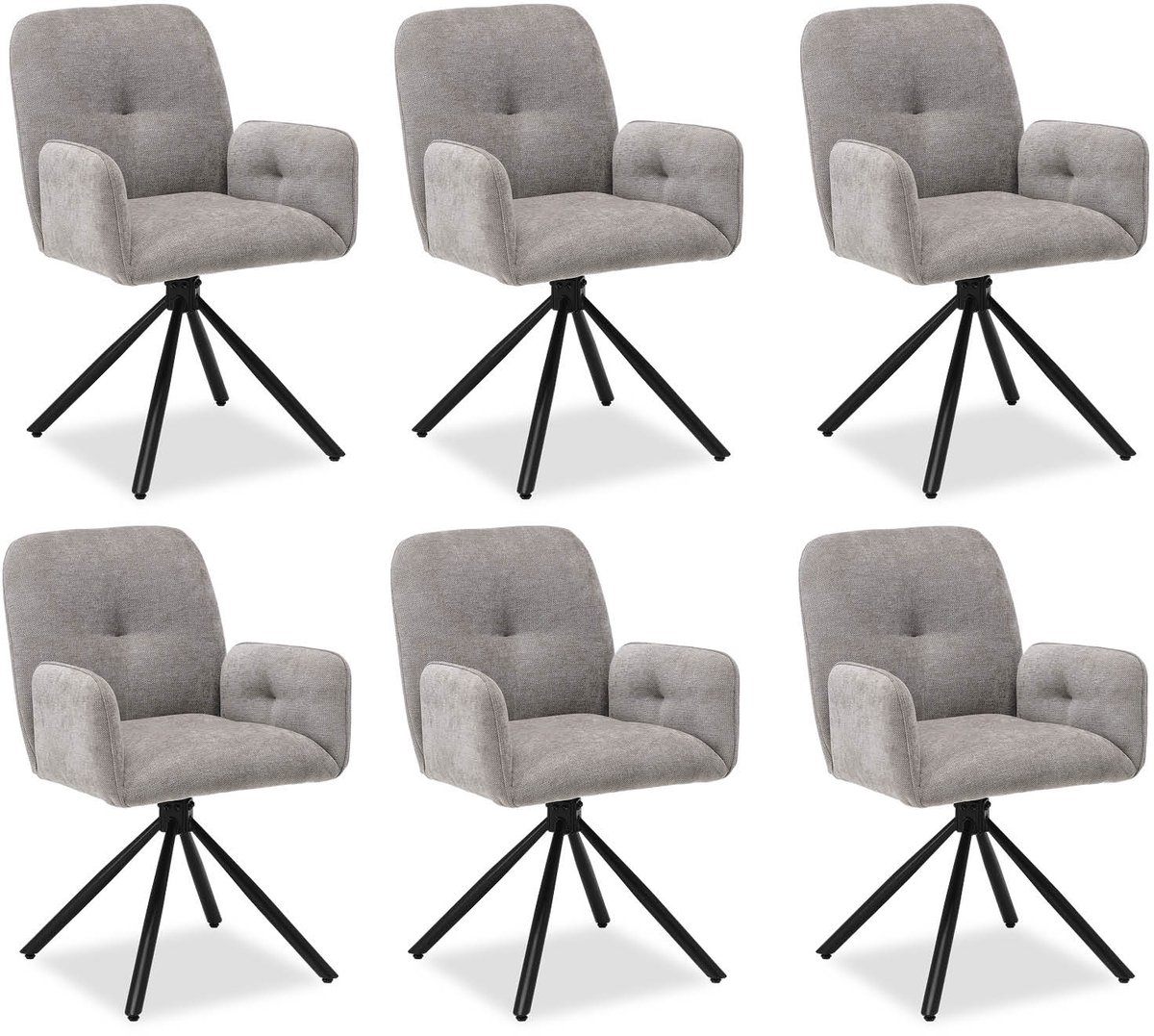 Homestyle4u Eetkamerstoelen - Set van 6 - Draaibaar - met armleuningen - Grijs - Linnen