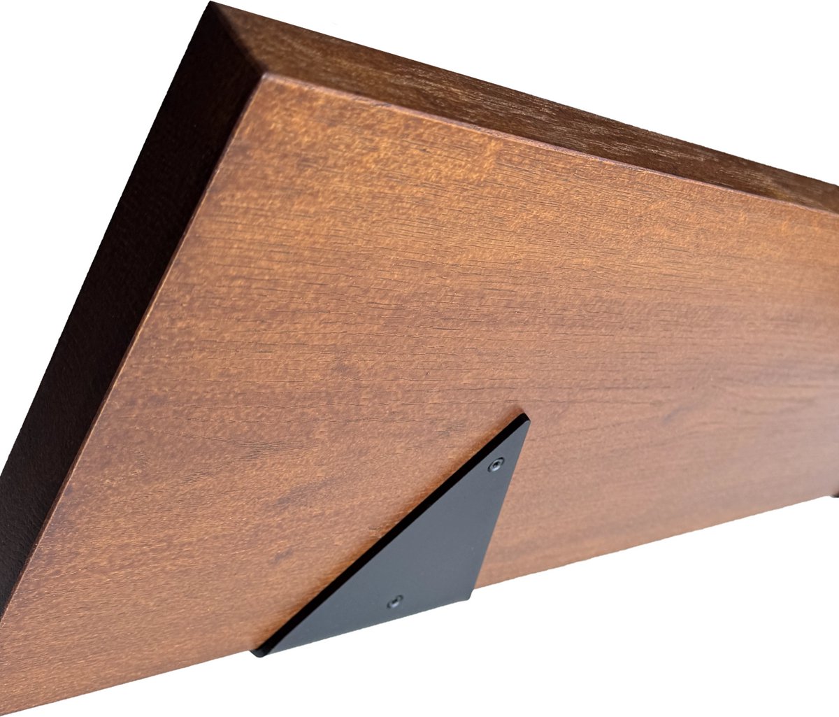 GoudmetHout Wandplank Industrieel - 100 x 25 cm Muurplank - Donker Eiken Hout - Decoratie Wandrek & Boekenrek - Hangplank Keuken - Wall Shelf + 2 Driehoekvormige Mat Zwarte Plankdragers van Staal