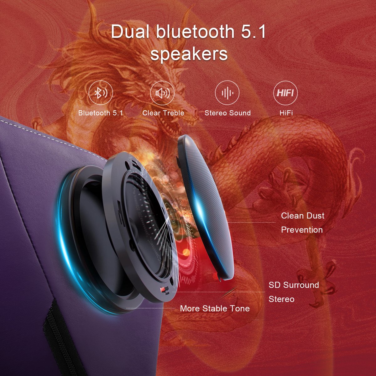 Gamingstoel met Bluetooth-luidsprekers en voetsteun, - afbeelding 2