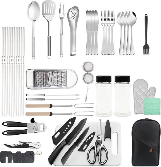 HOMQUEN Deluxe Camping Kookgerei Set - Complete Uitrusting Voor 4 Personen Met Opbergtas