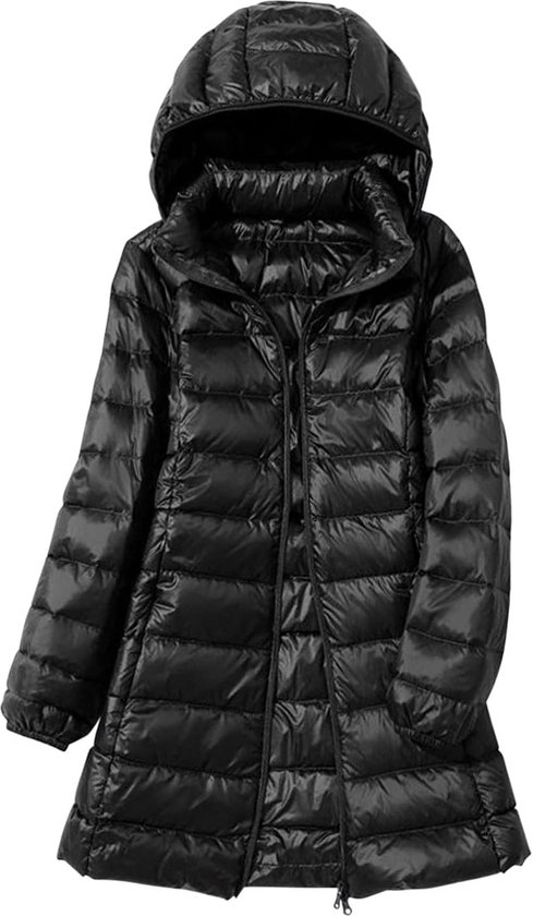 ANUFER Unisex Heren Dames Lang Pufferjas Thermische Katoen Gevoerd Winterjas met Afneembare Capuchon SD5A1030 Zwart XL