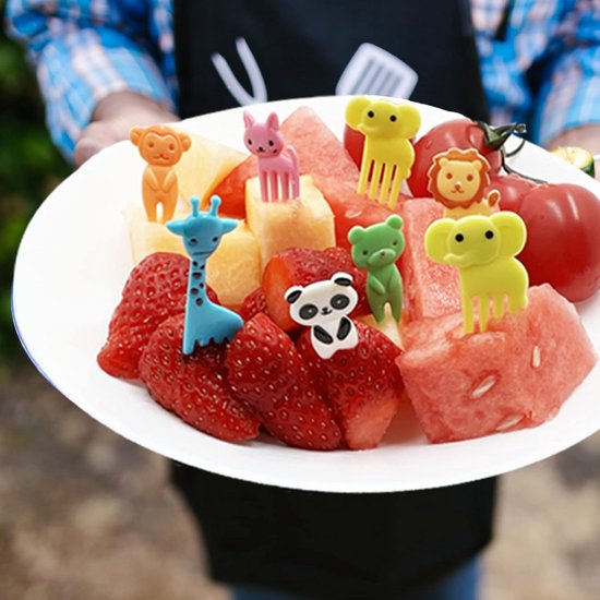 ROLMZJX 12 stuks fruitvorken voor kinderen, giraffe tandenstokers, mini- vorken, fruitvorken, plastic vorken, spiesen, voor lunchbox, feest, middagthee, verjaardagsfeest