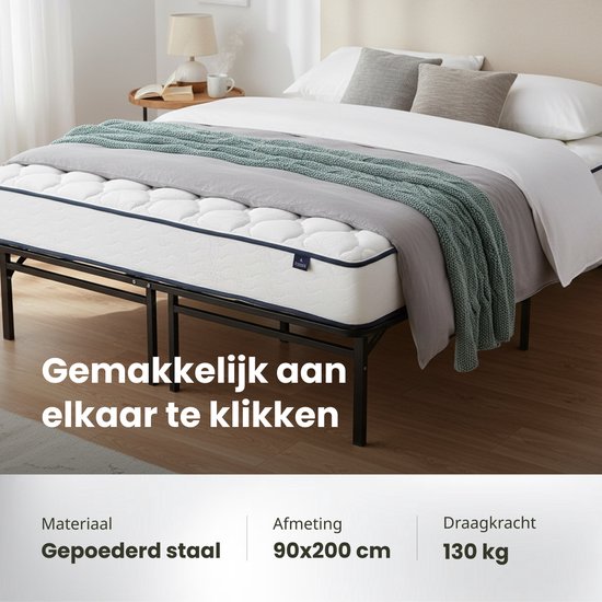 AirSleeperz® opvouwbaar Bedframe Joost Premium - Zwart - 90x200 cm - 1 persoons vouwbed - Heavy duty: draagkracht 130 kg