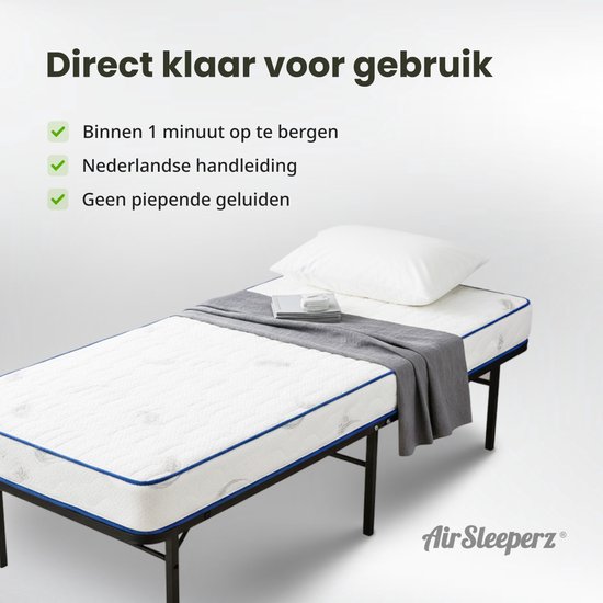 AirSleeperz® opvouwbaar Bedframe Joost Premium - Zwart - 90x200 cm - 1 persoons vouwbed - Heavy duty: draagkracht 130 kg