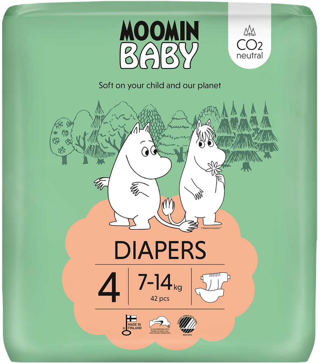Moomin Baby Eco Wegwerpluiers - Maat 4 - Hypoallergeen - Milieuvriendelijk - CO2 Neutraal