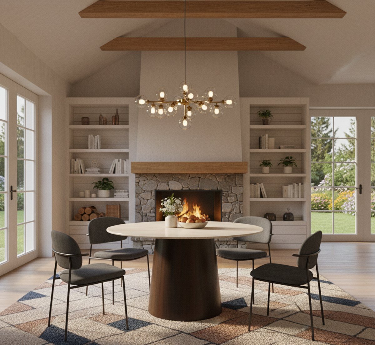 Ronde Eettafel Wit Mangohout 130 cm – Luxe Massief Houten Eetkamertafel met Trompetpoot – Scandinavisch & Modern Design – Bottecino Edition – Novihome