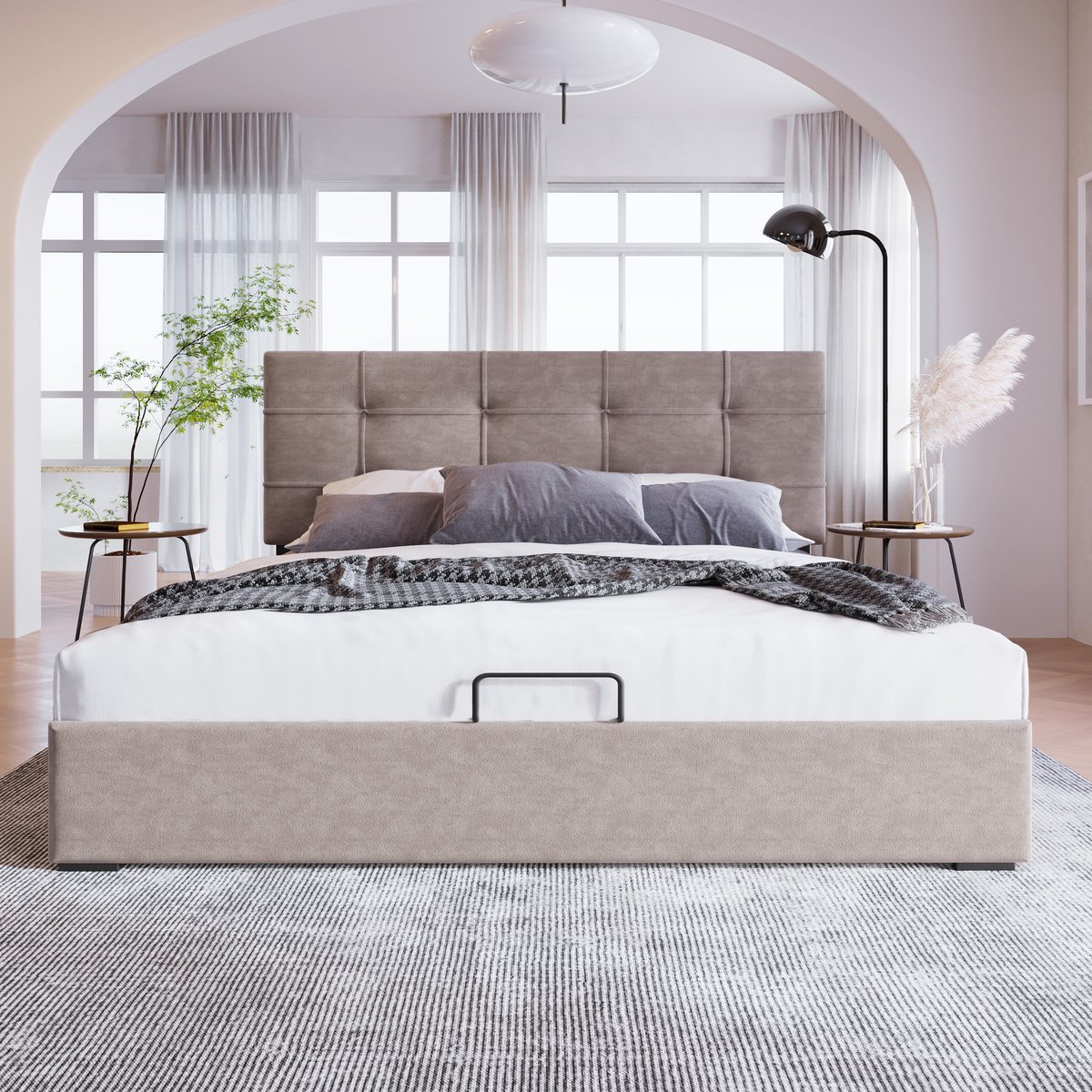 Merax Gestoffeerd bed 140x200 cm - verstelbare hoofdbord - metalen bedframe met opbergruimte - lichtgrijs - zonder matras