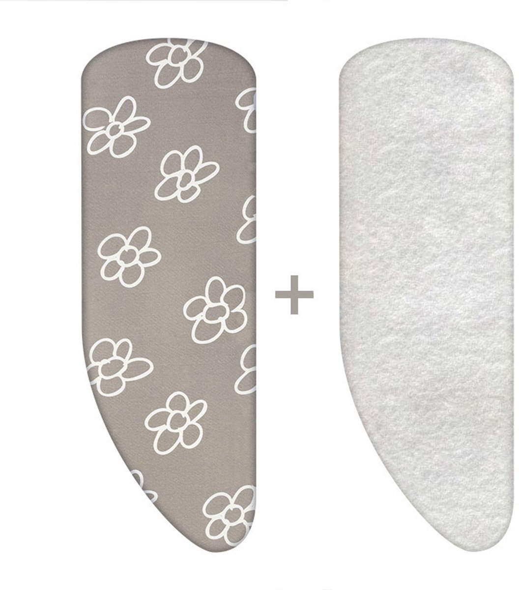 Leuke Strijkhoezen | Asymmetrische strijkhoes met Molton - Bloemen Grijs - maat A-XXL - complete set