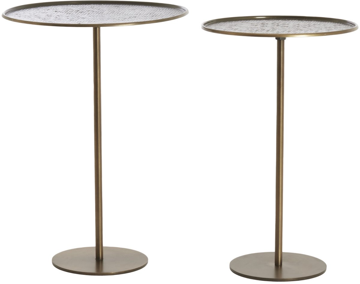 bijzettafelset LIA donkerbruin met bronsaccent – Ø32x51+Ø38x54 cm