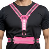 R2B Hardloopvest met Verlichting en Opbergvak - Inclusief USB-C kabel - USB-C kabel - Hardloop Verlichting aan Voor- en Achterkant - Reflecterend Running Vest / Running belt - Hardloophesje - Roze