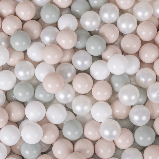KiddyMoon Ballenbak ballen 200 stuks 7cm - Kinderballen - Speelballen voor ballenbad - Wit Parelmoer Pastelbeige Groengrijs van KiddyMoon — afbeelding 4