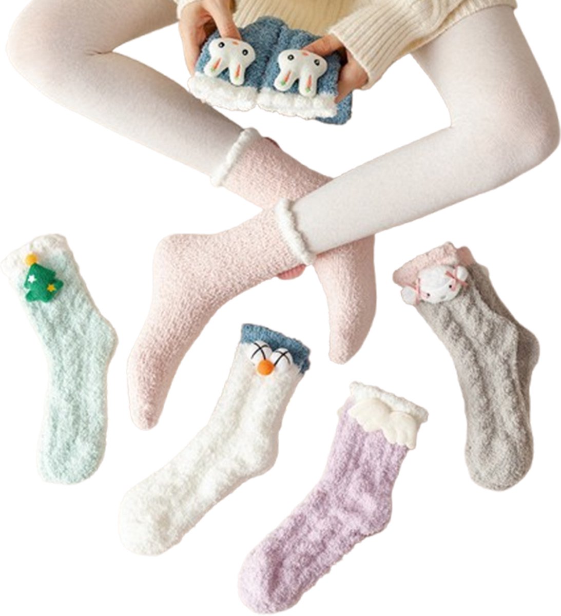 6 paar damessokken, zachte, comfortabele, schattige zachte dierenpop, pluizige pantoffels, warme, pluche slaapsokken voor Kerstmis, slaapsokken warme kerstcadeau, voor vrouwen en meisjes - Cyslmuk®
