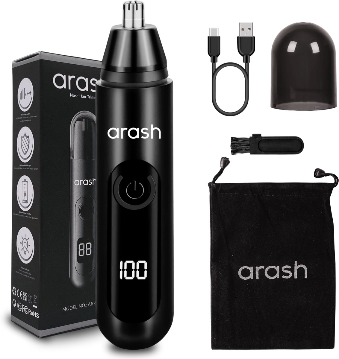 arash® Neustrimmer - Wenkbrauw en Oorhaar trimmer - Neustrimmer mannen - Neustrimmer vrouwen - Neushaartrimmer