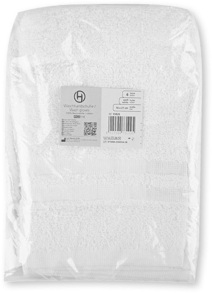 Washandjes 100% Katoen – Extra Zacht & Dik (450 g/m²) – 16x21 cm – Met Handopening – Wit – Wasbaar op 60°C – Set van 6