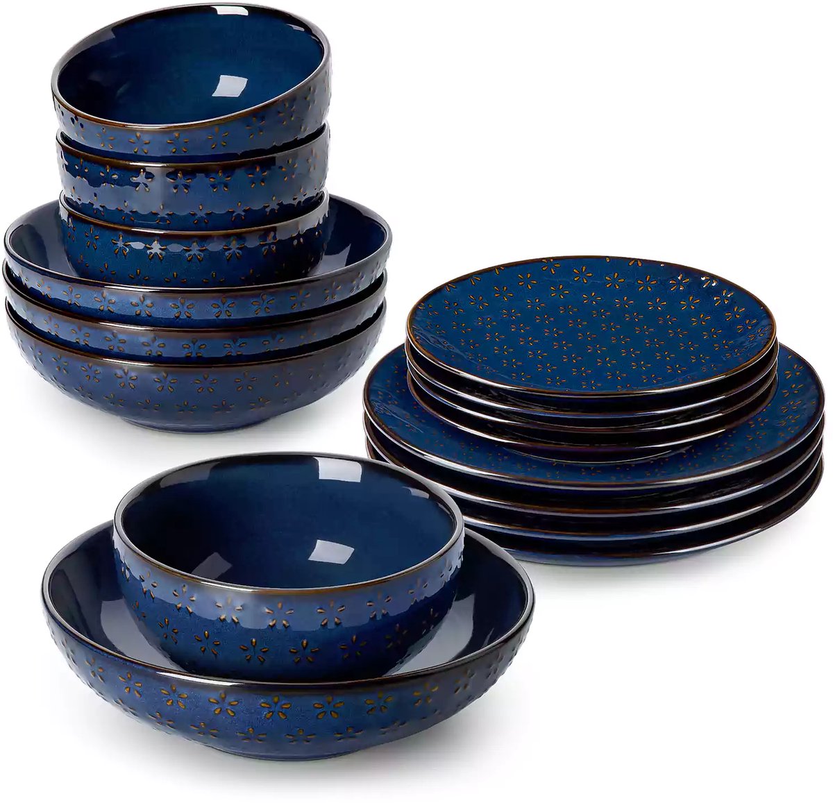 Luxe Serviesset – 16 delig – 4 persoons – Steengoed - Bordenset – Dinner platen – Dessertborden - Kommen - Pastabord - Blauw