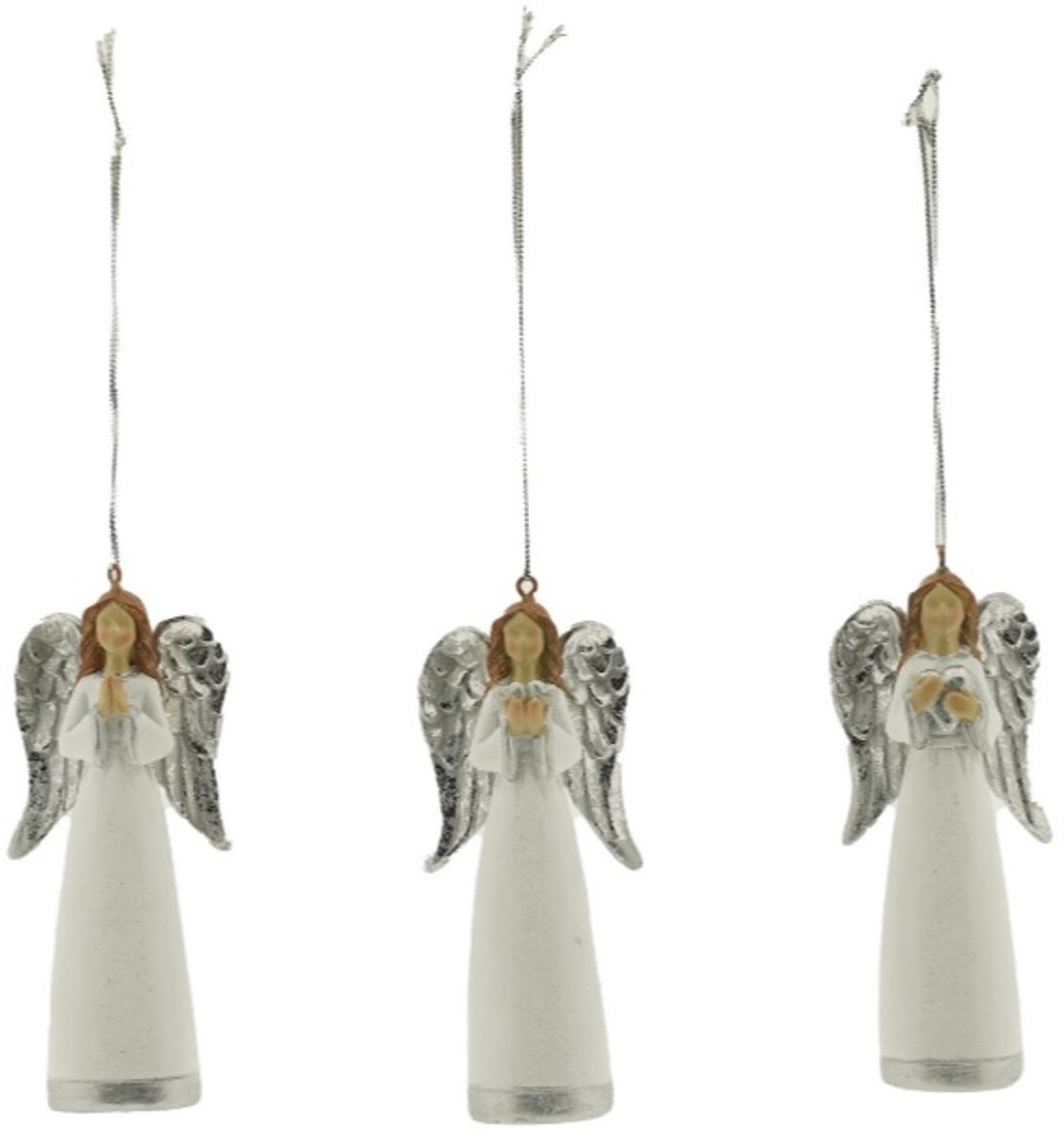 Kerst Engel Maria - Wit met Zilver - 3 Stuks