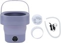 Mini-lave-linge pliable violet, avec panier de vidange, anneau et adaptateur assortis.