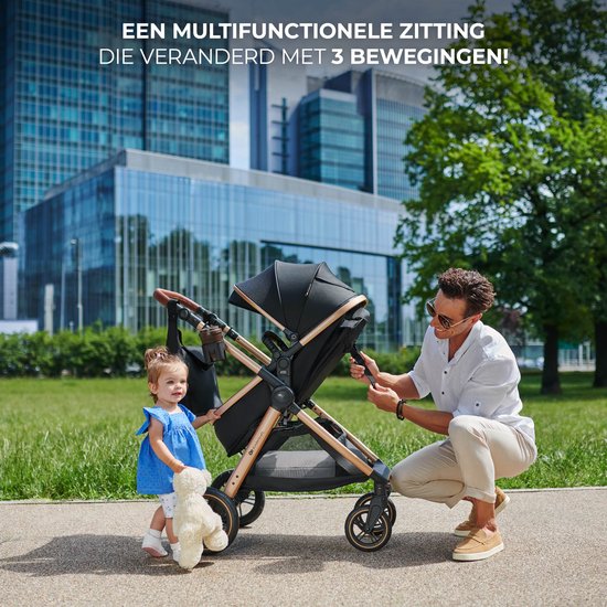 Kinderkraft ESME PRO 3-in-1 Kinderwagen - Beigekleurige multifunctionele combi met reiswieg, wandelwagen en autostoel - Zwart van Kinderkraft — afbeelding 3