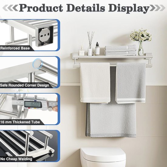 Lange handdoekstang voor badkamer en keuken - 90cm 100cm 110cm 120cm, roestvrijstalen handdoekhanger wandmontage handdoekenrek, gepolijste zilveren