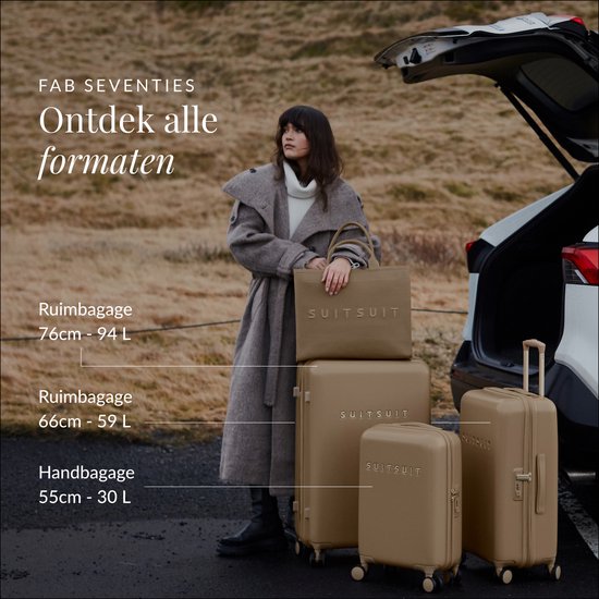 SUITSUIT Reiskoffer 76x51x28 - Reiskoffer met wielen - Veilig TSA cijferslot - Lichtgewicht koffer - Reiskoffer groot - 94L - Fusion koffer White Sawn - Wit
