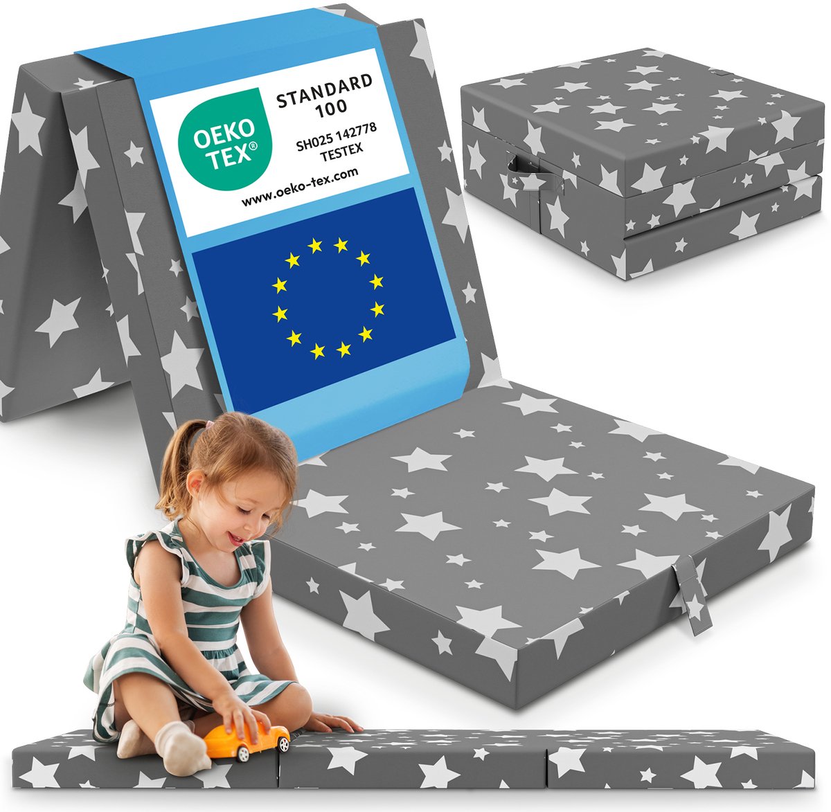 ELONEO Opvouwbaar Matras 65x195x9 cm – Vouwmatras voor Kind en Volwassene, Logeermatras Foutbaar, Reismatras voor Camping, Gastenbed, Draagbaar en Wasbaar Ster